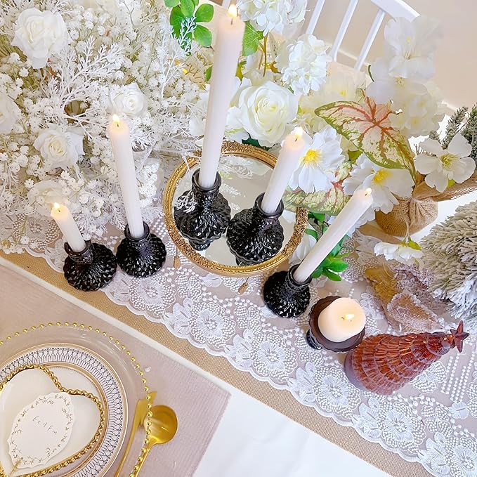 Glass Candlestick Holder,Striped Taper Candle Holders,Set of 6 Candle Stand for Table Centerpieces, Home Decor,Weddings,Festival and Parties (Black Diamond)