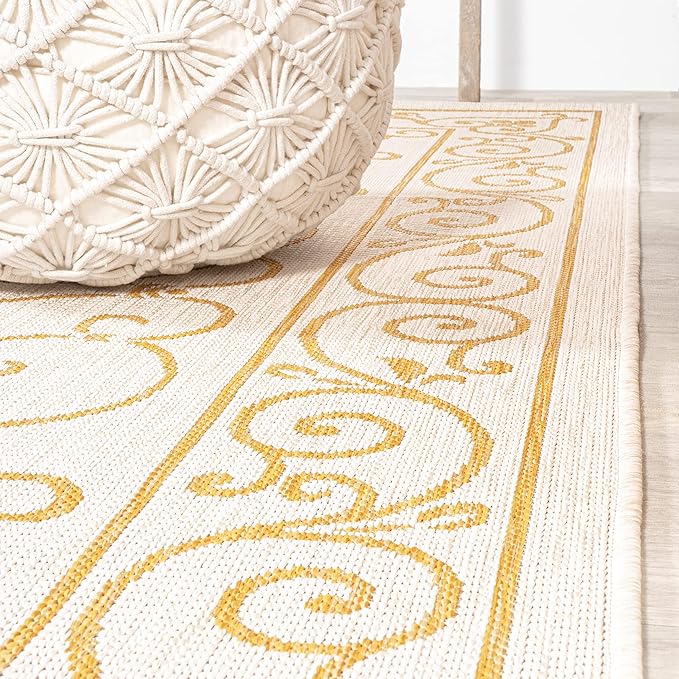 JONATHAN Y Vintage Filigree Indoor Outdoor Area Rug 8X10 Cream/Yellow, Charleston Textured Weave for Backyard, Patio, Porch, Easy-Cleaning, High Traffic, Pet-Friendly, Non-Shedding (SMB106M-8)