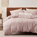 Bedsure Cotton Duvet Cover Queen - 100% Cotton Waffle Weave Pink Duvet Cover Queen Size, GentleSoft™ and Breathable Bedding Set for All Season, 3 Pieces, 90"x90"