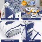 GAOMON Large Outdoor Plastic Rug 10x14 Waterproof Straw Rug Reversible Foldable Camping Mat with Stakes & Bag, Modern Tropical Leaf Farmhouse Outside Carpet for Patio RV Garden Deck, Blue