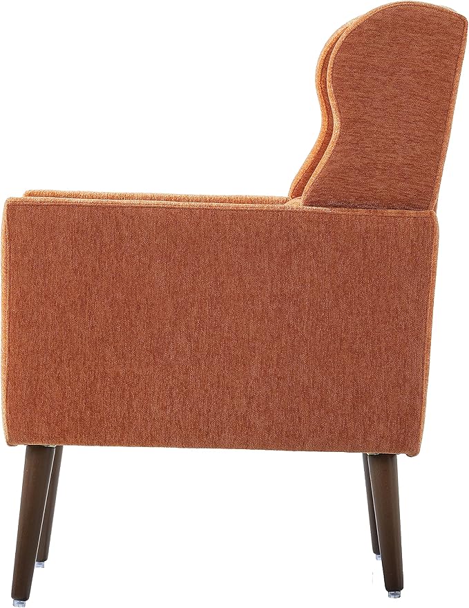 Accent Chair, Comfy Upholstered Living Room Chairs with High Tufted Backrest and Pillow, Wingback Reading Chair with Solid Wood Legs for Bedroom/Office, Chenille Fabric, Orange
