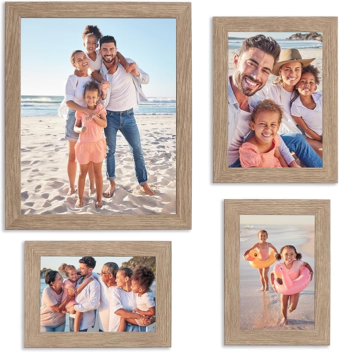 Sheffield Home 4 Piece Gallery Wall Frame Set, 8x10 Inch, 5x7 Inch, and 4x6 Inch, Light Natural