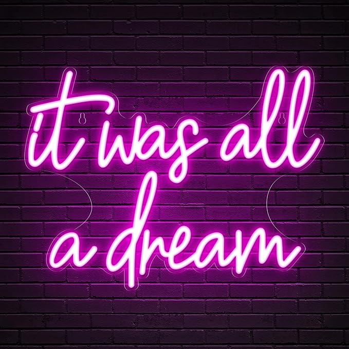 Kavaas It Was All A Dream Neon Signs 16.5" x 12.5", Pink It Was All A Dream Neon Light for Girly Room Decor Aesthetic | LED Dream Signs for Bedroom, Party, Bar, Salon, Bathroom