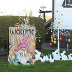 Welcome Easter Gnome Garden Flag 12x18 Double Sided Burlap, Funny Bunny Floral Small Yard Flag Banner for Holiday Farmhouse Outdoor Decor (ONLY FLAG)