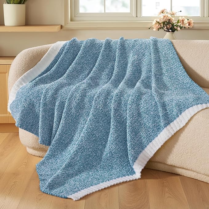 Joiedomi Throw Blanket for Couch Bed Sofa, Blue Knitted Blankets Gifts for Women Mom Girls, Cozy Cute Soft Throw Home Room Decor Aesthetic for Women Mothers Birthday Gifts 50x60 Inches