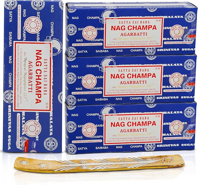 Raajsee Incense Holder Bundle with Satya Nagchampa Incense Sticks 250 gmx 4 Pack (1000 gm), Satya BNG (Bangalore) Insenses, Satya Nagchampa Natural Insence