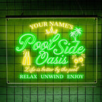 Personalized Pool Side Oasis Neon Sign, CustomLED Name Light for Backyard Patio Bar, Tropical Pool Decor, Relaxation Sign, Gift for Summer Lovers