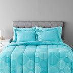 Amazon Basics Full/Queen Comforter Set with Geometric Sheets, 7-Piece Industrial Teal Bedding, Lightweight Microfiber Bed-in-a-Bag