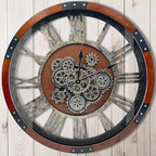 DORBOKER 30" Original Moving Gears Wall Clock, Large Industrial Wall Clock for Living Room Decor, Retro Wood Vintage Farmhouse Steampunk Rustic Clocks for Wall Decor,Black Walnut
