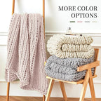 Admitrack Chunky Knit Blanket Throw, 100% Hand Knit Chenille Throw Blanket for Sofa & Home Decor, Soft and Cozy Knitted Throw Blankets (Pink，51"x63")