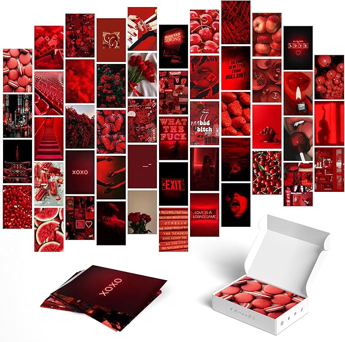 Y2K BOO Bold Red Wall Collage Kit - 50 Aesthetic Posters for Room Decor, Perfect for Dorms and Bedrooms, Vibrant Red Collage Kit for Teen Girls and Bold Spaces