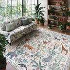 OJIA Jungle Living Room Rug 9x12 Washable Rugs for Bedroom, Ultra-Thin Modern Beige Non-Shedding Large Area Rug Playroom Rug Non-Slip Stain Resistant Accent Carpet for Kids Room Dining