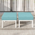 Solaste Outdoor Footstools Patio Ottoman Set of 2, Aluminum All-Weather Outdoor Footrest Seat with Removable Cushions, Patio Furniture Ottomans for Garden, Backyard, Poolside-White