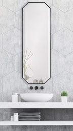 Kate and Laurel Rhodes Modern Full Length Octagon Wall Mirror, 16 x 48, Black, Decorative Glam Geometric Wall Accent
