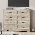 Dresser for Bedroom with 8 Drawers, 48" Wide Wood Chest of Drawers with Deep Drawers & Mental Handle, Modern Dresser TV Stand, Wooden Closet Storage Organizer for Living Room, Hallway, Entryway, Grey