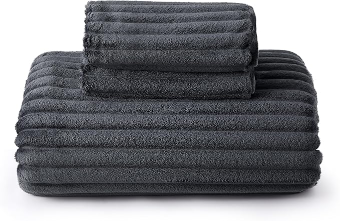 Bedsure Fluffy Duvet Cover Set - Ultra Soft Plush Shaggy Comforter Cover Queen Size, Warm Flannel Fleece Bed Sets for Winter, 3 Pieces (Striped Pattern, Dark Grey)