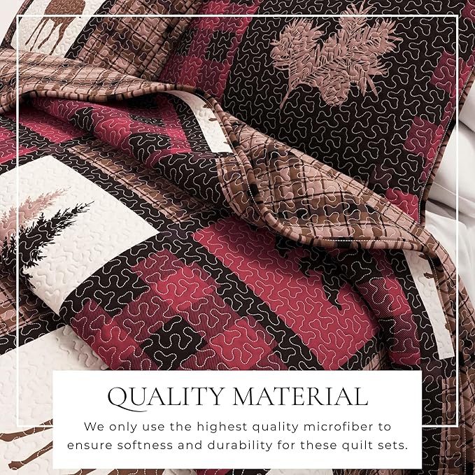 Great Bay Home Lodge Bedspread Full/Queen Size Quilt with 2 Shams. Cabin 3-Piece Reversible All Season Quilt Set. Rustic Quilt Coverlet Bed Set. Stonehurst Collection. (Red/Black)