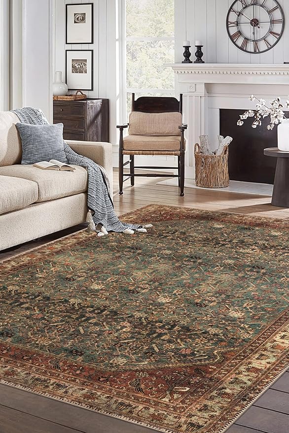 Keen Home Design 8x10 Rug - Machine Washable Area Rug with Non-Slip Backing, Ideal for Living Room, Dining Room, Bedroom - Vintage, Easy Clean, Durable, Low Pile Rug - (8' x 10')