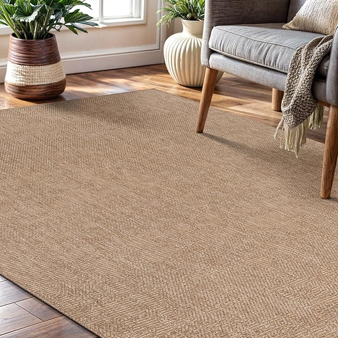 CAMILSON Easy Jute Rug 4x6, Indoor Outdoor Natural Color Fiber Area Rugs for Living Room Patio and Kitchen Rug, Solid Boho Woven Design, Easy-Cleaning, Washable Outside Carpet Alfombras (4 x 6)