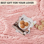 L'AGRATY Chunky Knit Blanket Throw - Soft Chenille Yarn Throw Blanket 40x50: Handmade Thick Knit Crochet Blanket - Large Chunky Rope Pink Throw Blanket for Couch Sofa Bed Home Decor