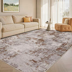 Tortania Washable 7x9 Area Rug for Living Room: Modern Abstract Neutral Large Soft Thin Rugs - Non Slip Indoor Carpet for Bedroom Dining Room Office Nursery Home Floor Decoration - Brown