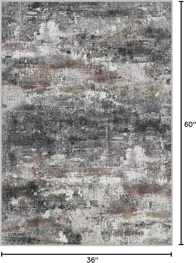 Area Rugs 3x5 for Living Room Bedroom, Modern Abstract Machine Washable Soft Dark Gray Rug, Floor Carpet with Non Slip Backing for Dining Room