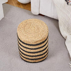 Wimarsbon Ottoman Natural Seagrass Foot Rest Stool Hand Weave Round Foot Stool Pouf Boho Vanity Stools with Non-Skid Mat for Living Room Bedroom Hallway