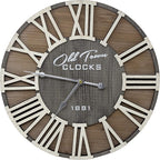 24" Rustic Farmhouse Roman Wooden Wall Clock Silver Hands (Whitewood Lettering, 24 inch)