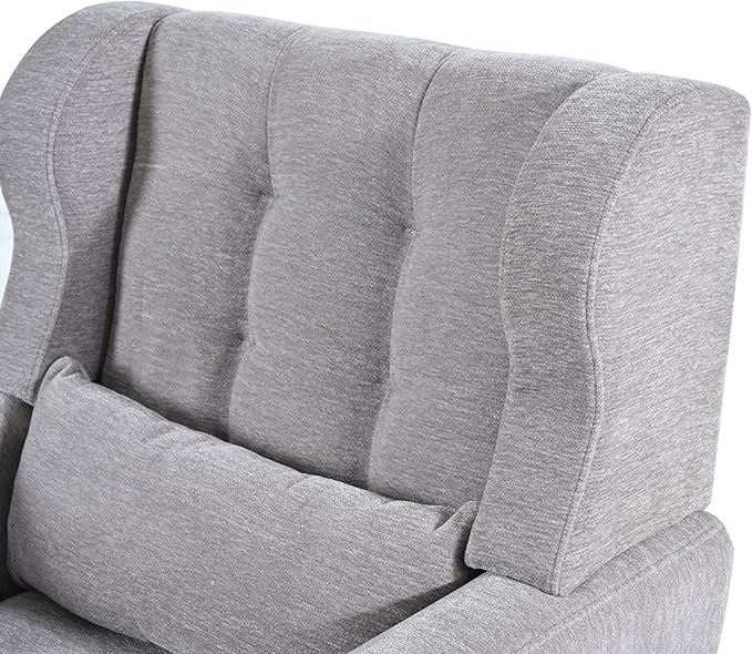 Accent Chair, Comfy Upholstered Living Room Chairs with High Tufted Backrest and Pillow, Wingback Reading Chair with Solid Wood Legs for Bedroom/Office, Chenille Fabric, Grey