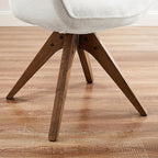 Art Leon Desk Chair No Wheels, Mid Century Modern Office Chair, Swivel Accent Chair with Oak Wood Legs, Fabric Upholstered Arm Chair, Ivory