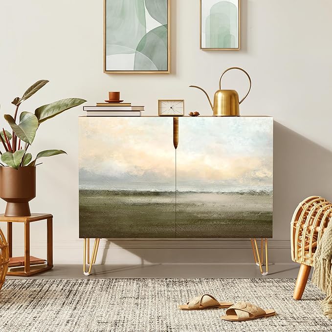 SIGNWIN Sideboard Buffet Cabinet, Kitchen Storage Cabinet with 2 Doors, Sunset Sky Over Wild Countryside Field, Cupboard Console Table for Dining Room - 35" L x 18" W x 29" H