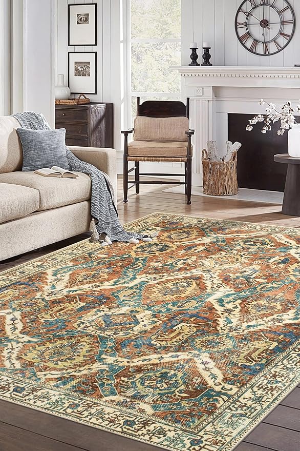Keen Home Design 10x14 Rug - Machine Washable Area Rug with Non-Slip Backing, Ideal for Living Room, Dining Room, Bedroom - Vintage, Easy Clean, Durable, Low Pile Rug - (9'7" x 14')