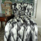 Gray Black White Faux Fur Oversized Blanket and Bedspread - Tibet Fox Fur - Gray Black White Luxury Faux Fur - Soft Faux Fur Blankets, Bedspreads and Throws, Handmade in USA, 16438