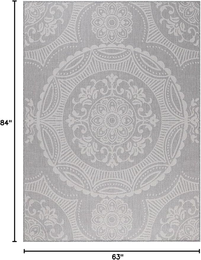 Medallion Outdoor Rug 5x7 Washable Outside Carpet for Indoor Patio Porch Waterproof Easy Cleaning Non Shedding Area Rugs Gray 5 x 7