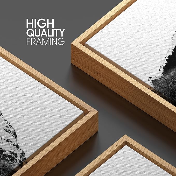 SIGNWIN 3 Piece Framed Canvas Wall Art Highland Cattle in Front of Snowy Mountain Duotone Black and White Canvas Prints Home Decoration for Living Room,Bedroom - 16"x24"x3 Natural