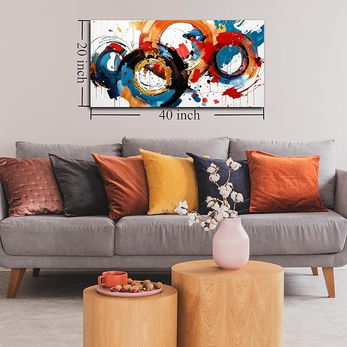 Abstract Wall Art Large Canvas Prints Modern Living Room Bedroom Home Office Wall Decor Framed Colorful Circle Abstract Picture Ready to Hang Size 20x40