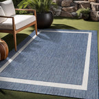 Bordered Outdoor Rug 8x10 Washable Outside Carpet for Indoor Patio Porch Waterproof Easy Cleaning Non Shedding Area Rugs Blue 8 x 10