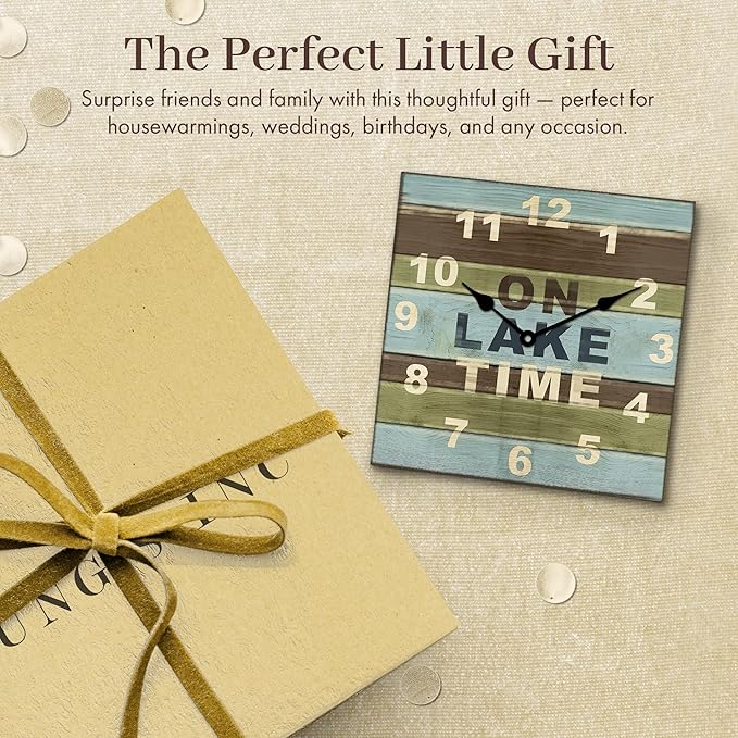 Young's Inc Wood Block Home Wall Clock and Sign, Wall Art for Living Room Decor, Farmhouse, Wall Decor, Battery Operated Clock, Set of 4