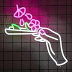 Holding Neon Sign for Berdroom Hand Neon Light Green Leaf Neon Light Sign for Wall Decor Gesture LED Neon Signs for Beer Bar Man Cave Living Room Hotel Pub Recreation Room Art Wall Decoration