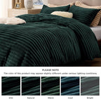 Bedsure Fluffy Duvet Cover Set - Ultra Soft Plush Shaggy Comforter Cover King Size, Warm Flannel Fleece Bed Sets for Winter, 3 Pieces (Striped Pattern, Forest Green)
