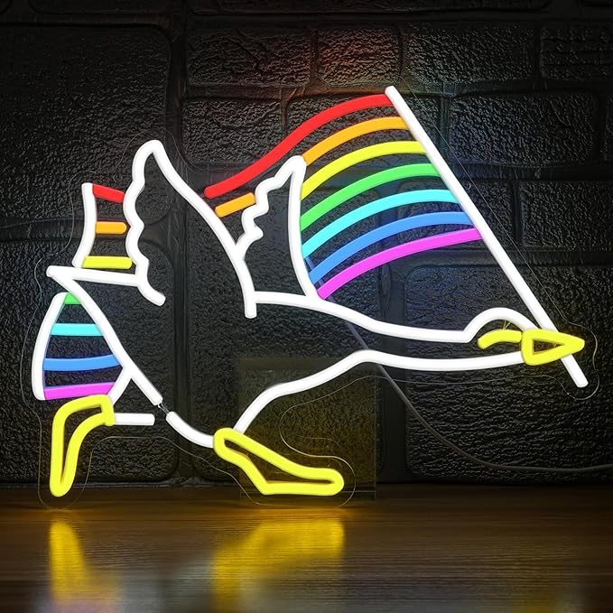 Rainbow Goose Neon Sign for Wall Decoration,Rainbow Led Funny Animal Neon Sign LGBTQ Light up Sign for Gift Pub Gay Bar (16.54 * 12.6In)