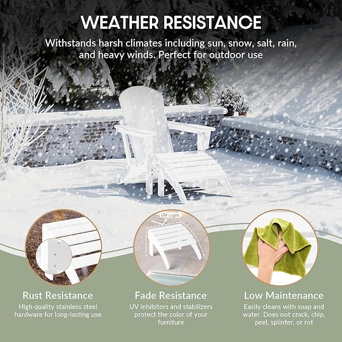 WestinTrends Outdoor Ottoman, Patio Adirondack Ottoman Foot Rest, All Weather Poly Lumber Folding Foot Stool for Adirondack Chair, Widely Used for Outside Porch Pool Lawn Backyard, White