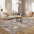 Vintage 8' x 10' Washable Area Rug - Stylish Indoor Rug for Living, Dining or Bedroom - Lightweight Carpet with Non-Slip Backing - Foldable for Easy Placement and Maintenance - Rust