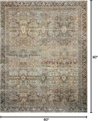 Loloi Layla Collection LAY-03 Olive/Charcoal 5'-0" x 7'-6" .13" Thick Area Rug, Soft, Durable, Vintage Inspired, Distressed, Low Pile, Non-Shedding, Easy Clean, Printed, Living Room Rug