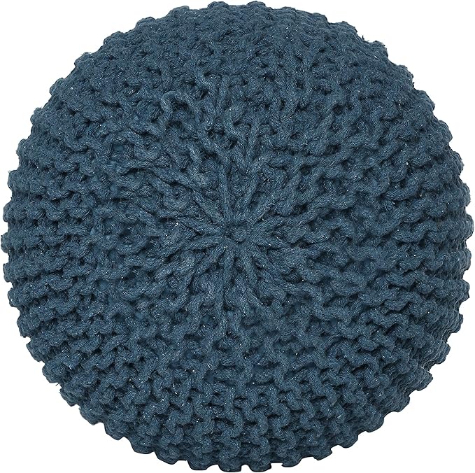 REDEARTH Round Pouf Bean Bag Ottoman - Foot Stool Hand Knitted - Home Decor Pouffe Stuffed - Cable Boho Poof Beanbag Footrest for Living Room - Nursery - Bedroom - Patio (19.5"x19.5"x14") - Teal