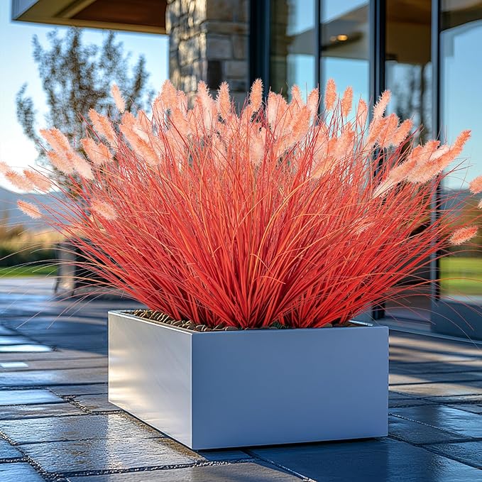 Fake Grass Fall Flowers Artificial Shrubs Artificial Grass Wheatgrass Cattails Fake Grass Decorations Artificial Plants Ornamental Grass Outdoor Grass Green Leafy Decorations (12PCS)Orange