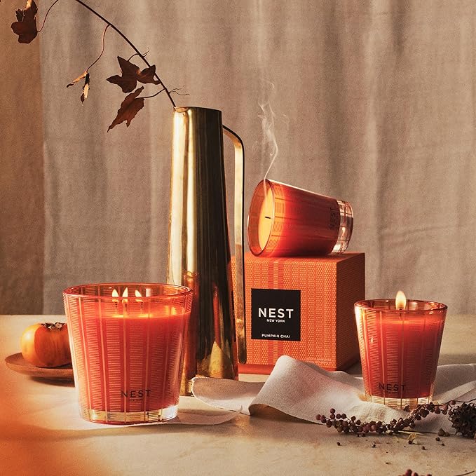 NEST New York Scented Classic Candle, Pumpkin Chai - 8.1 oz - Up to 60-Hour Burn Time - Reusable Glass Vessel