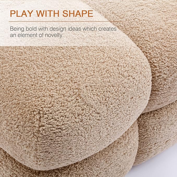 Zesthouse Square Pouf Ottoman, Modern Ottoman Coffee Table for Living Room, Fuzzy Sherpa Stool Foot Rest, Upholstered Tufted Stool for Couch, Tan