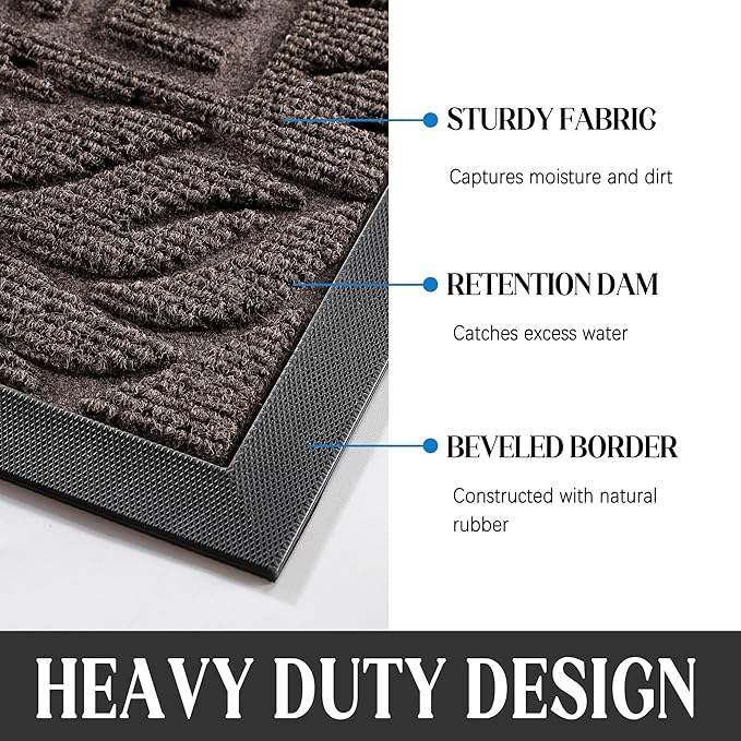 Yimobra Door Mat Indoor Outdoor Entrance, Non Slip Welcome Front Doormats, Heavy Duty Rubber Backing, Stain and Fade Resistant, Low Profile, Easy Clean Patio Garage Floor Mats, 47 x 32, Brown