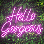 Kavaas Hello Gorgeous Neon Signs for Wall Decor, Hello Gorgeous Neon Light Sign with Dimmable Switch - Hello Gorgeous Sign for Girls Bedroom, Makeup Room Decor (Pink)